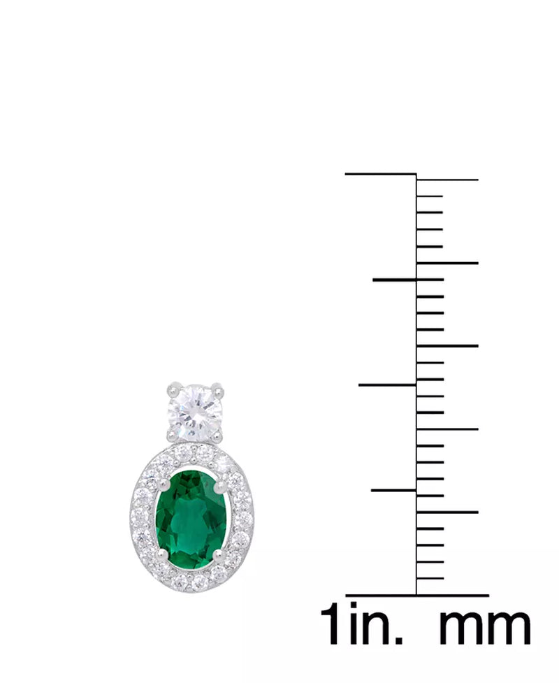 Simulated Emerald Oval Halo 3 Piece, Pendant, Earrings and Ring, Set in Silver Plate