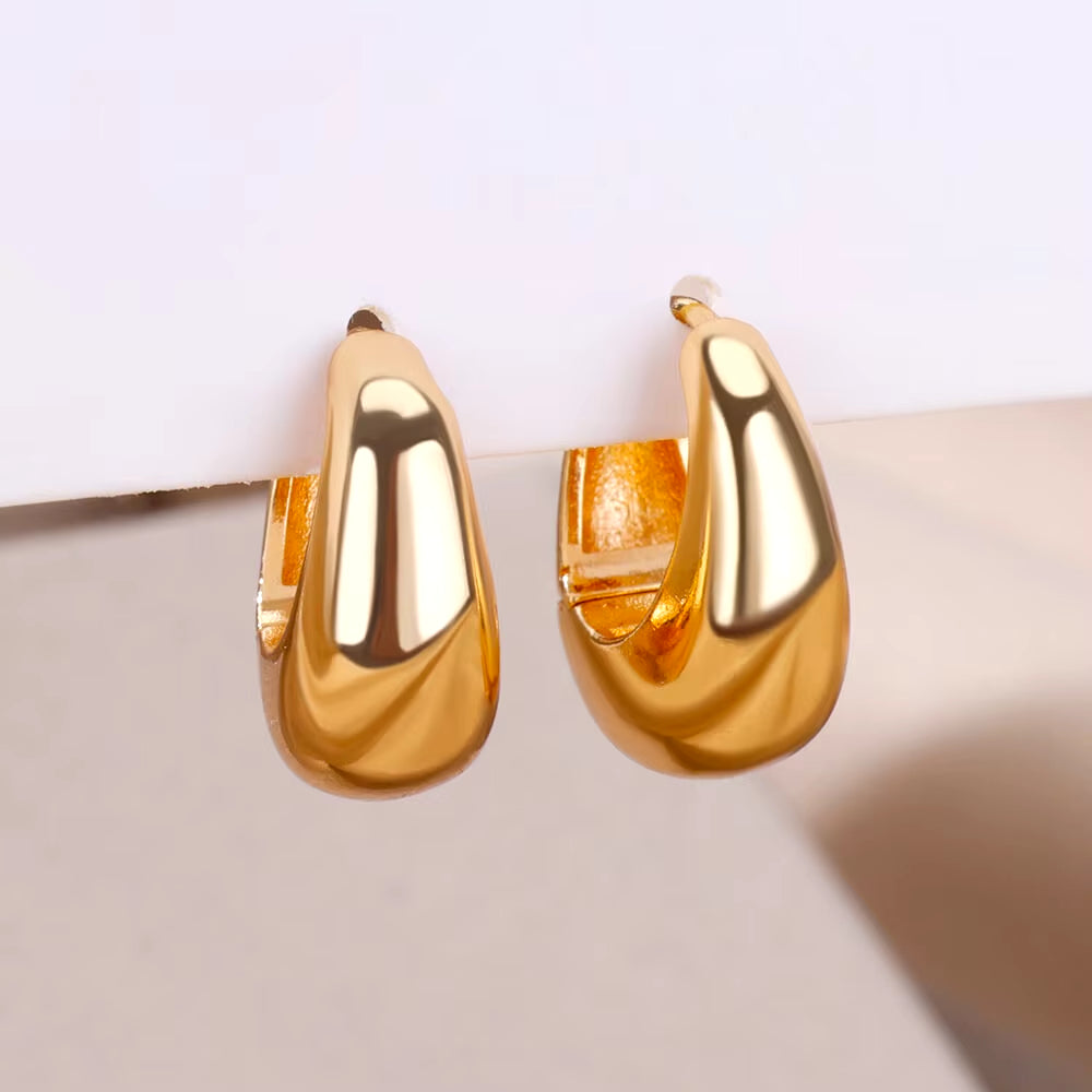 U Shape Hoop Earrings for Women Smooth Gold Plated Stainless Steel Earrings Female Classic Statement Wedding Ear Jewelry Aretes